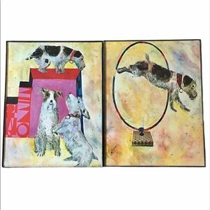 Vintage Children’s Book “The Circus” Terriers Pages in Frames Wall Decor